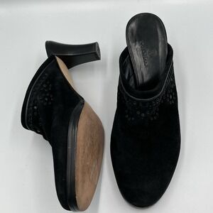 Cole Haan Womens Heel Shoes Size 9.5 Black Suede Mule Clog Chic Timeless Artsy